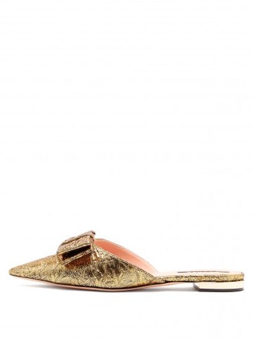 ROCHAS Gold Floral-brocade backless loafers ~ flat metallic mule - flipped