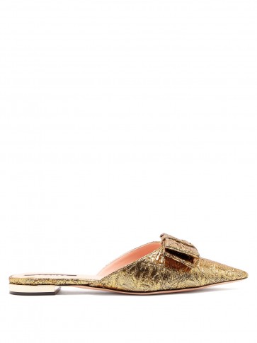 ROCHAS Gold Floral-brocade backless loafers ~ flat metallic mule
