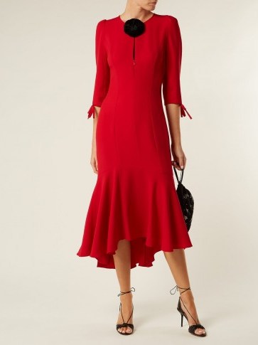 ANDREW GN Flower appliqué crepe midi dress ~ red event wear - flipped