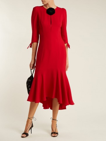 ANDREW GN Flower appliqué crepe midi dress ~ red event wear