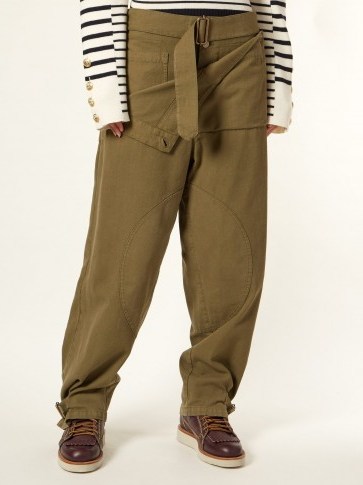 JW ANDERSON Folded low-rise khaki-green cotton trousers - flipped