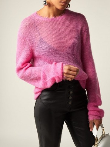 HELMUT LANG Pink Frayed trim sheer knit sweater ~ casual luxe knitwear - flipped