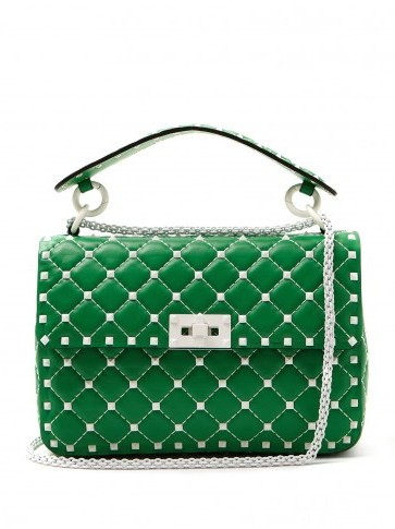 VALENTINO Green Free Rockstud Spike quilted-leather shoulder bag - flipped