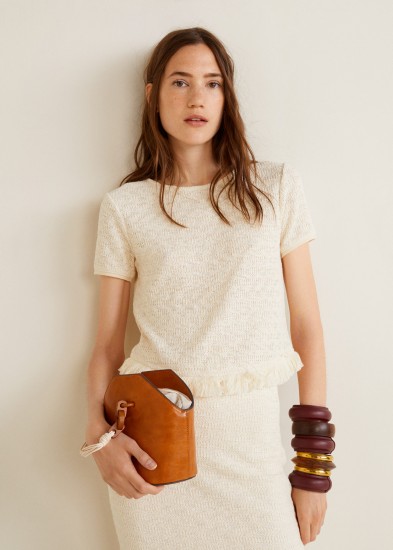 MANGO Fringed detail knit top in ecru | knitted natural tone summer tops