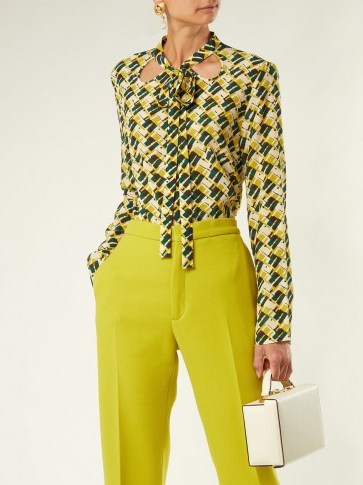 ROCHAS Geometric-print silk pussybow blouse ~ vintage style elegance - flipped