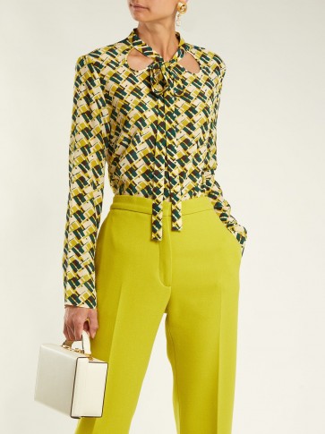 ROCHAS Geometric-print silk pussybow blouse ~ vintage style elegance
