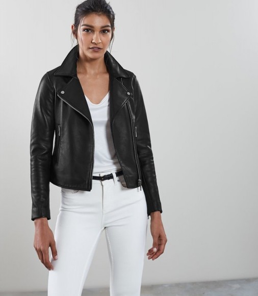 REISS GIA LEATHER BIKER JACKET BLACK ~ casual luxe
