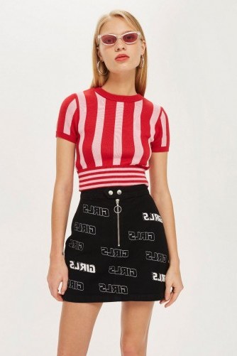 TOPSHOP ‘Girl’ Denim A-Line Skirt / slogan fashion - flipped