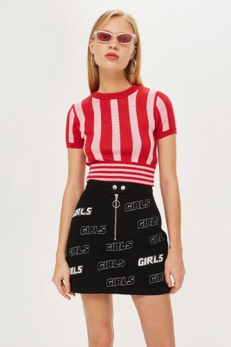 TOPSHOP ‘Girl’ Denim A-Line Skirt / slogan fashion