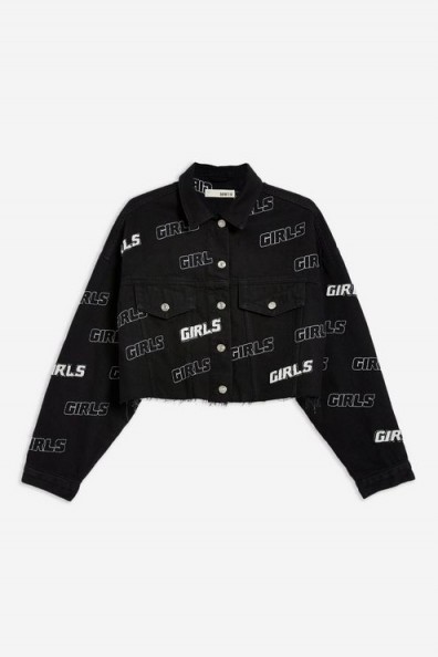 TOPSHOP ‘Girls’ Hacked Denim Jacket / slogan print fashion
