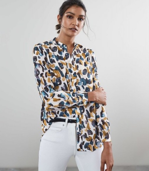 REISS GISELLE ABSTRACT PRINT BLOUSE BLUE ~ essential shirts - flipped