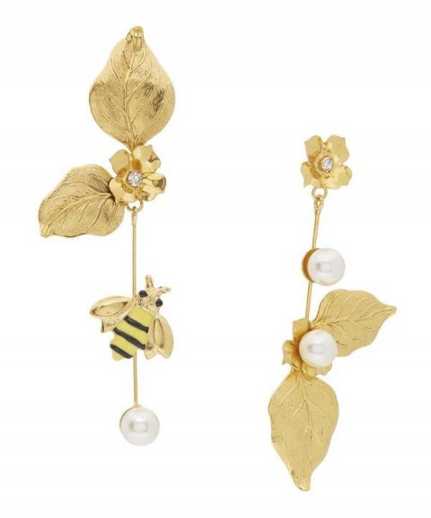 JENNIFER BEHR Gold-Plated Flower and Bee Earrings – mismatched statement jewellery - flipped