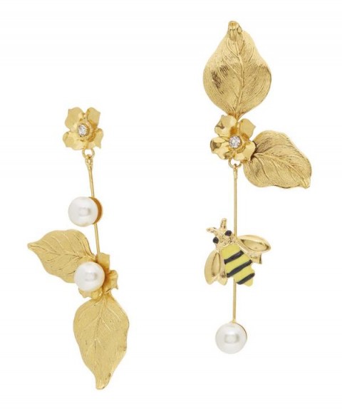 JENNIFER BEHR Gold-Plated Flower and Bee Earrings – mismatched statement jewellery