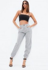 Missguided grey check chain detail cargo trousers | cuffed pants