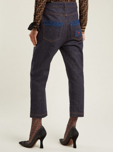 FENDI Heart-embroidered boyfriend jeans ~ cropped denim pants