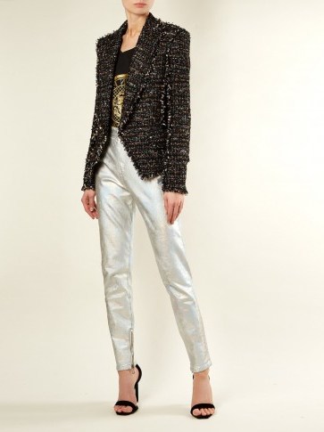BALMAIN High-rise straight-leg jeans ~ metallic-silver pants ~ retro evening glamour - flipped