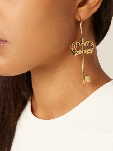 ALEXANDER MCQUEEN Key drop earrings ~ gold-tone statement jewellery - flipped
