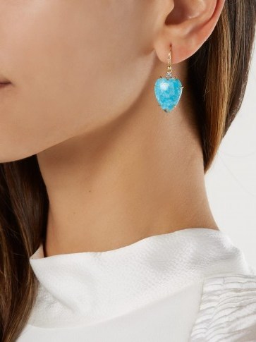 IRENE NEUWIRTH 18kt gold & Kingman turquoise heart earrings ~ blue stone jewellery - flipped