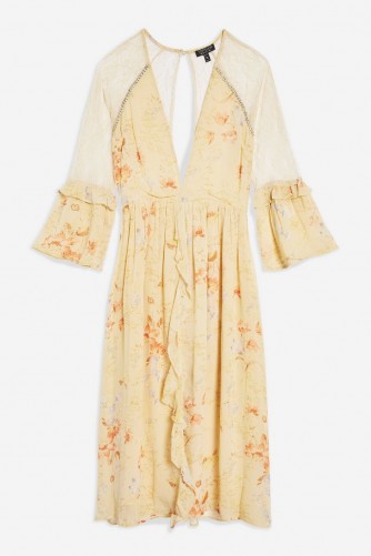 TOPSHOP Lace Midi Skater Dress Ivory / vintage style floral fashion / plunged neckline