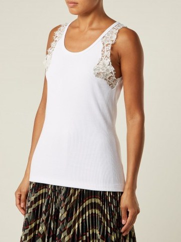 CALVIN KLEIN 205W39NYC Lace-trimmed stretch cotton-blend tank top ~ white summer vest - flipped