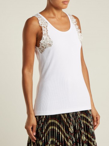 CALVIN KLEIN 205W39NYC Lace-trimmed stretch cotton-blend tank top ~ white summer vest