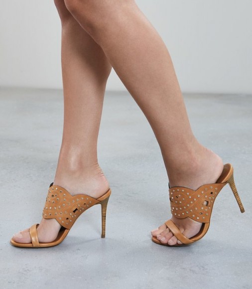 LASA STUDDED MULES TAN ~ light-brown high heeled sandals