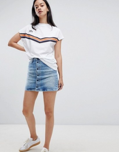 Lee Button Through Vintage Look Denim Skirt Urban Mid - flipped