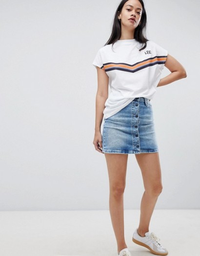 Lee Button Through Vintage Look Denim Skirt Urban Mid