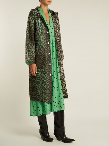 GANNI Leopard-print rain mac ~ stylish hooded rainwear