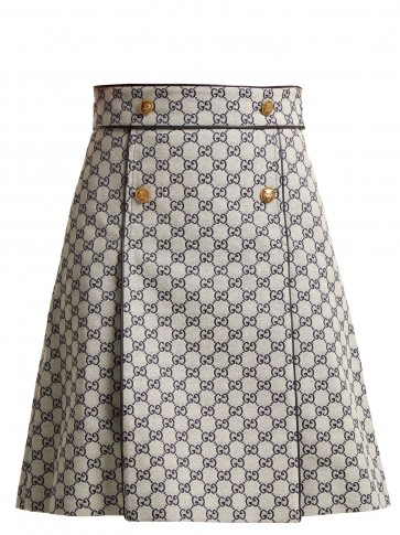 GUCCI Logo-print cotton-blend skirt ~ a-line design ~ retro feel