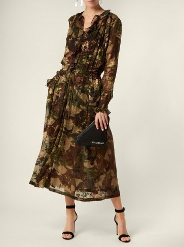 PREEN BY THORNTON BREGAZZI Lucinda camouflage-print hammered silk dress ~ femme style camo frock - flipped
