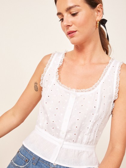 Esmeralda Metallic Tunic in White | sleeveless peasant top