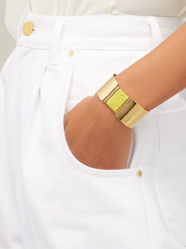 ISABEL MARANT Marbled stone-embellished cuff | chic yellow marble and gold tone cuffs | French made jewellery - flipped