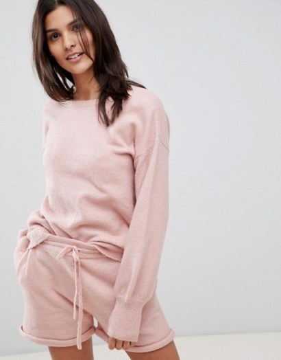 Micha Lounge Open Back Jumper With Bow Tie Neck Co-Ord Pink - flipped