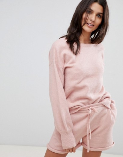 Micha Lounge Open Back Jumper With Bow Tie Neck Co-Ord Pink