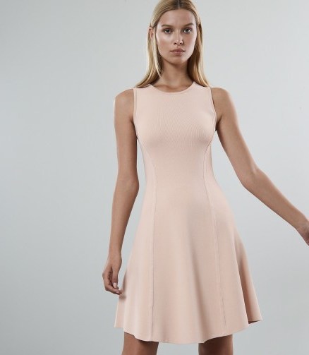 REISS MILLIE KNITTED FIT AND FLARE DRESS FRESH NUDE ~ pale-pink skater - flipped