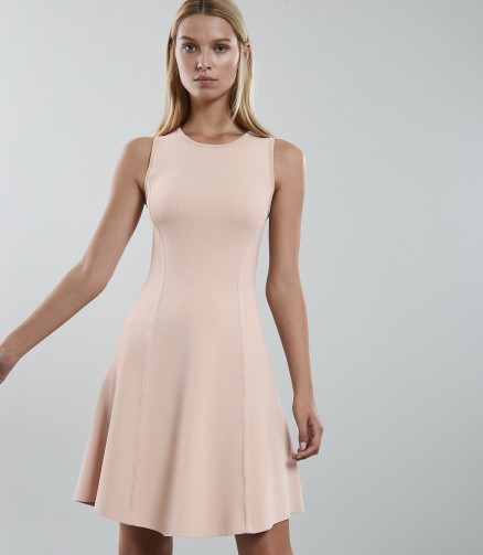 REISS MILLIE KNITTED FIT AND FLARE DRESS FRESH NUDE ~ pale-pink skater