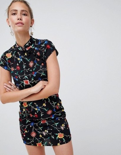 Miss Selfridge dress with all over floral embroidery / oriental style - flipped