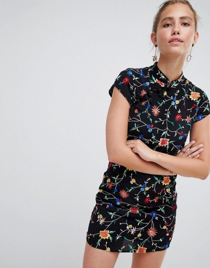 Miss Selfridge dress with all over floral embroidery / oriental style