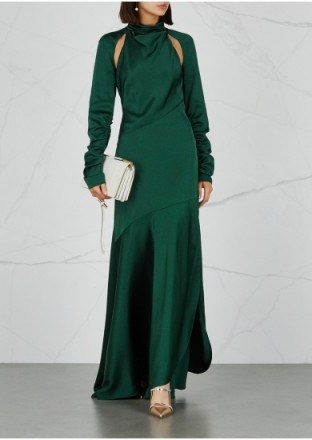 MONSE Dark green open-back satin gown ~ long green event wear - flipped