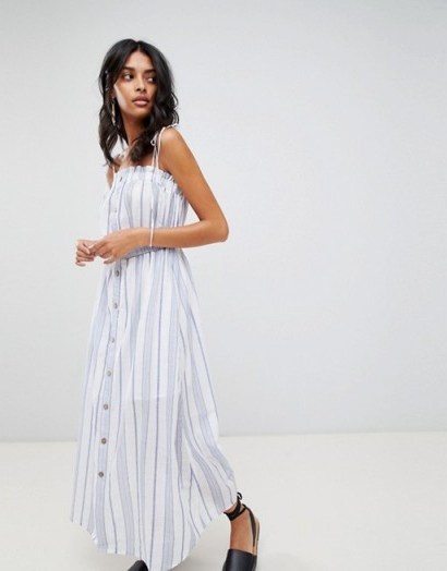 Moon River button front stripe midaxi dress ~ long strappy summer dresses - flipped