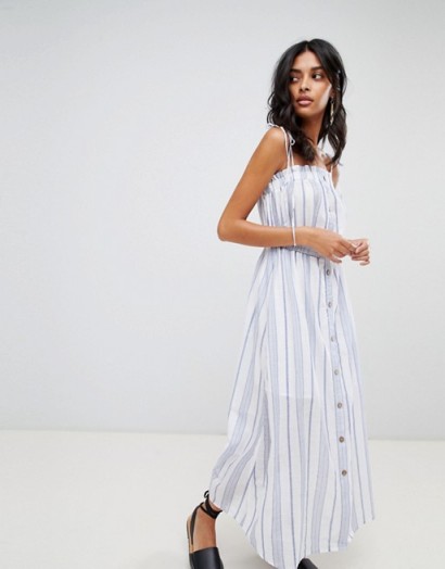 Moon River button front stripe midaxi dress ~ long strappy summer dresses