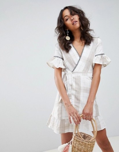 Moon River ruffle plaid mini dress – checked frill trimmed summer dresses - flipped