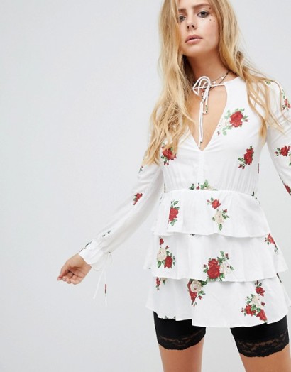 Motel Tea Dress In Romantic Floral White | tiered summer mini