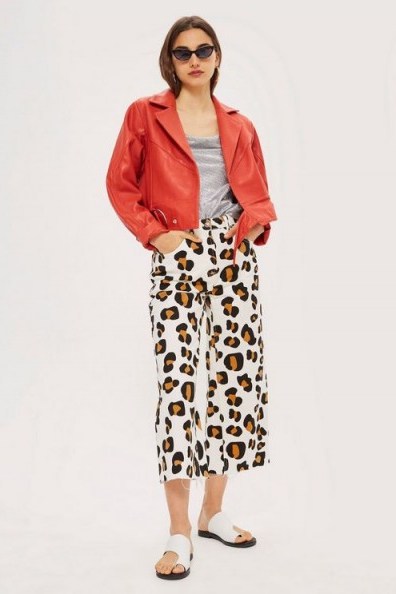 Topshop MOTO Animal Print Cropped Wide Leg Jeans | leopard style denim - flipped