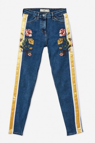 MOTO Mid Blue Embroidered Side Stripe Jamie Jeans | floral cropped skinnies - flipped