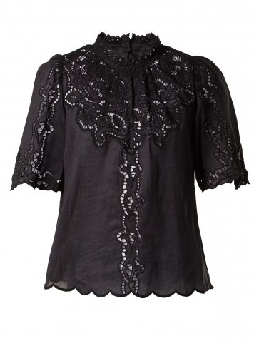 ISABEL MARANT Mumba black broderie-anglaise top ~ romantic high neck blouse - flipped