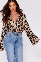 IN THE STYLE NARELLE LEOPARD PRINT TWIST FRONT FLARE SLEEVE BODYSUIT – animal prints