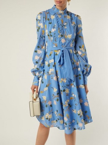 ERDEM Neville Mariko Blue Meadow-print cotton dress ~ floral summer event wear - flipped