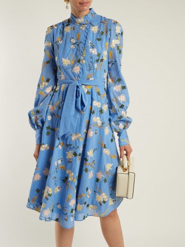 ERDEM Neville Mariko Blue Meadow-print cotton dress ~ floral summer event wear